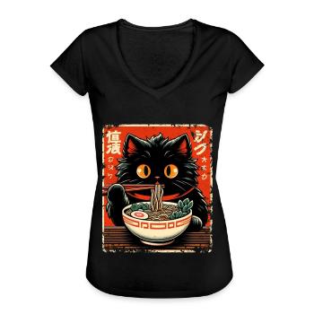 Cat Ramen Nudel Anime Japanische Katze Kätzchen - Frauen Vintage T-Shirt - Schwarz - Vorne
