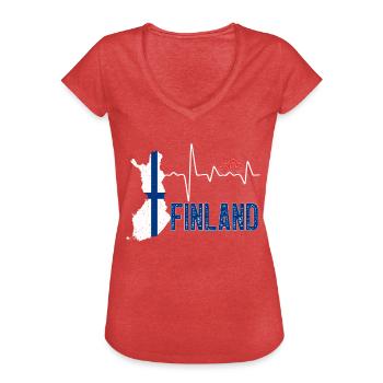 Finland Flag Map Heartbeat for Finnish Pride - Women's Vintage T-Shirt - heather red - Front - Danielle (179cm)