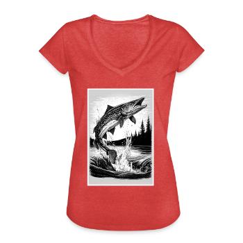Angeln Hecht Raubfisch Fischen Anglerin Angler - Frauen Vintage T-Shirt - Rot meliert - Vorne - Danielle (179cm)