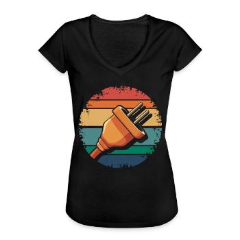 Prise électrique rétro Électricien Prise d’alimentation vintage - T-shirt vintage Femme - noir - Devant - Danielle (179cm)