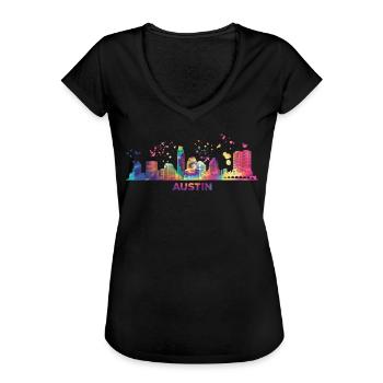 Austinites Aquarelle Skyline Austin - T-shirt vintage Femme - noir - Devant - Danielle (179cm)