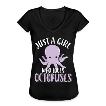 Nur ein Mädchen, das Oktopusse liebt Süße lustige Marine - Frauen Vintage T-Shirt - Schwarz - Vorne
