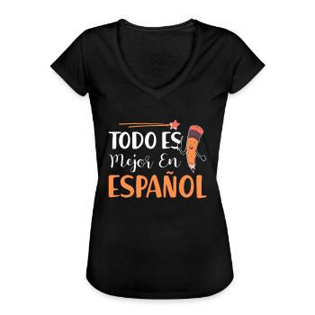 Professeur d’espagnol Maestra Professeur bilingue - T-shirt vintage Femme - noir - Devant - Danielle (179cm)