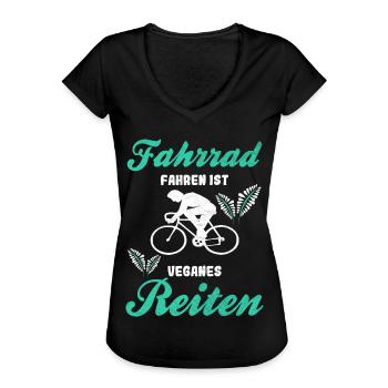 Fahrradfahren veganes Reiten Fahrrad Vintage Sport - Frauen Vintage T-Shirt - Schwarz - Vorne - Danielle (179cm)