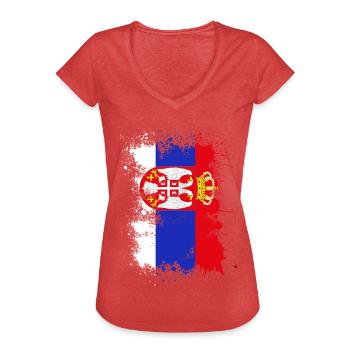 Serbien Flagge Farbfleck - Frauen Vintage T-Shirt - Rot meliert - Vorne - Danielle (179cm)