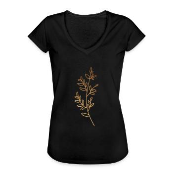 Gold Foliage Flora Line Art - Frauen Vintage T-Shirt - Schwarz - Vorne - Danielle (179cm)