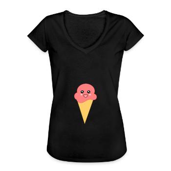 Eis Eiscreme Erdbeereis - Frauen Vintage T-Shirt - Schwarz - Vorne - Danielle (179cm)