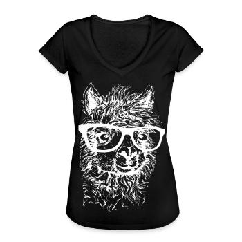 Lama Alpaka Tier Zoo Nerd Brille Geschenk - Frauen Vintage T-Shirt - Schwarz - Vorne - Danielle (179cm)