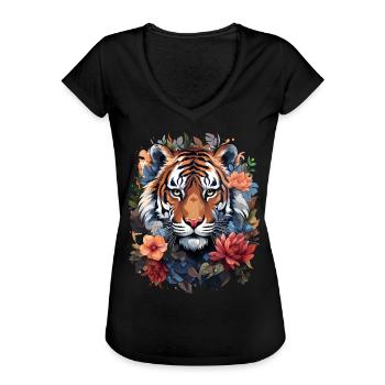 Tiger - Frauen Vintage T-Shirt - Schwarz - Vorne
