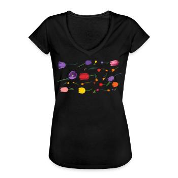 Flowers Spring Tulips - Women's Vintage T-Shirt - black - Front - Danielle (179cm)