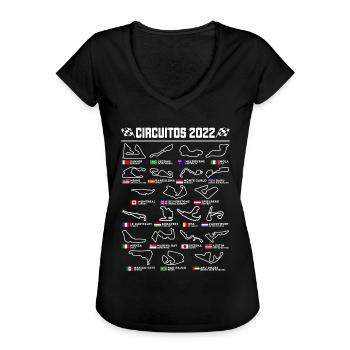 Circuits espagnols de Formule Un - T-shirt vintage Femme - noir - Devant - Danielle (179cm)