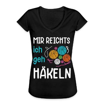 Mir reichts ich geh Häkeln | Häkel Geschenk - Frauen Vintage T-Shirt - Schwarz - Vorne - Danielle (179cm)