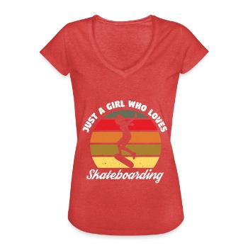 Skateboard Skateboardfahrer Skaten - Frauen Vintage T-Shirt - Rot meliert - Vorne - Danielle (179cm)