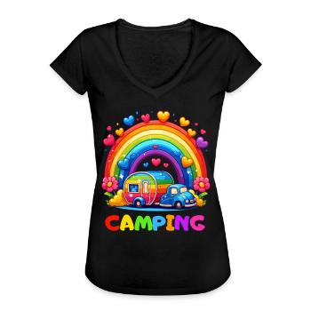Camping Regenbogen Campingplatz Glück Camper Herz - Frauen Vintage T-Shirt - Schwarz - Vorne
