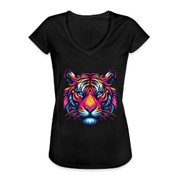 Visage De Tigre, Art Animalier Coloré, Tigre - T-shirt vintage Femme - noir - Devant - Danielle (179cm)