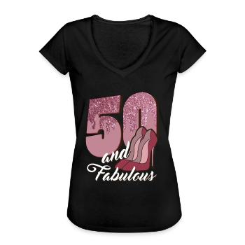 Geburtstag 50 Jahre 50.Geburtstag 50 and fabulous - Frauen Vintage T-Shirt - Schwarz - Vorne - Danielle (179cm)