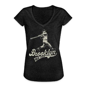 Brooklyn, Geburtsort des Baseballs, verblasst - Frauen Vintage T-Shirt - Anthrazit - Vorne - Danielle (179cm)