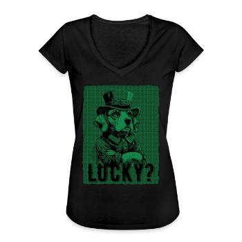 Lucky? Beagle Dog St. Patty - Women's Vintage T-Shirt - black - Front - Danielle (179cm)