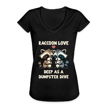 Raccoon Love is Deep as a Dumpster Dive - Frauen Vintage T-Shirt - Schwarz - Vorne - Danielle (179cm)
