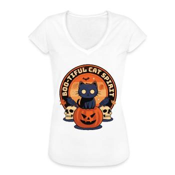 Boo-tiful Cat Spirit - Halloween effrayant et mignon - T-shirt vintage Femme - noir - Devant - Danielle (179cm)