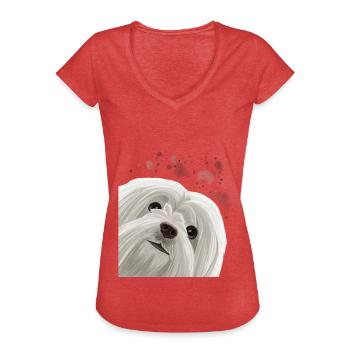 Chien maltais curieux - T-shirt vintage Femme - rouge chiné - Devant - Danielle (179cm)
