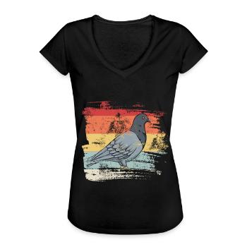 Retro Vogel Taube - Frauen Vintage T-Shirt - Schwarz - Vorne - Danielle (179cm)