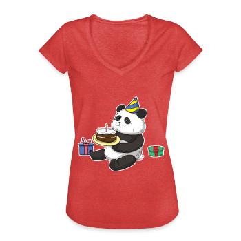 Panda Birthday Bday Birthday - Women's Vintage T-Shirt - heather red - Front - Danielle (179cm)