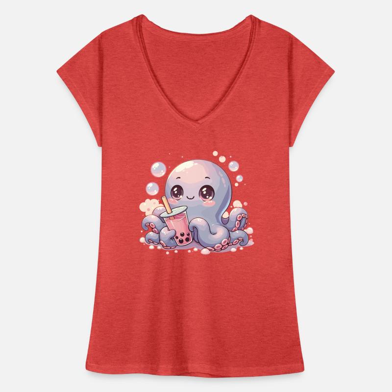 Octopus Drinking Bubble Tea kawaii Boba Octopus Women's Vintage T-Shirt