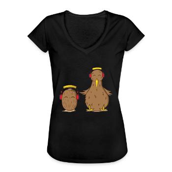 Oiseau kiwi et fruit kiwi écoutent de la musique ensemble - T-shirt vintage Femme - noir - Devant - Danielle (179cm)