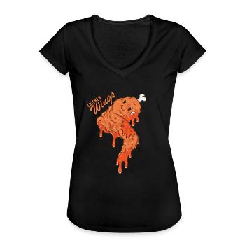 Chicken Wings - Frauen Vintage T-Shirt - Schwarz - Vorne - Danielle (179cm)