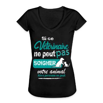 Vétérinaire cadeau humour - T-shirt vintage Femme - noir - Devant - Danielle (179cm)