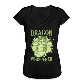 Dragon Whisperer Fantasy Animal Dragon - Women's Vintage T-Shirt - black - Front - Danielle (179cm)