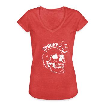 Halloween "Spooky" - Frauen Vintage T-Shirt - Rot meliert - Vorne - Danielle (179cm)