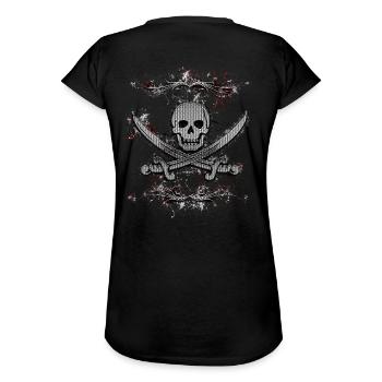 Jolly Roger Skull Pirate Paint Splatter - Women's Vintage T-Shirt - black - Back - Danielle (179cm)