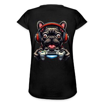 Französische Bulldogge Gamer mit Gamecontroller - Frauen Vintage T-Shirt - Schwarz - Hinten - Danielle (179cm)