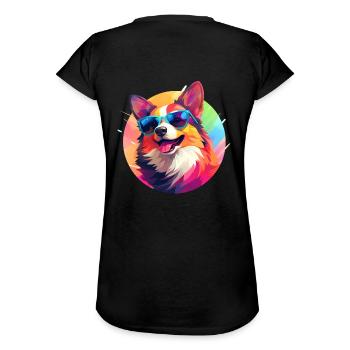 Corgi coloré avec des lunettes de soleil - T-shirt vintage Femme - noir - Dos - Danielle (179cm)