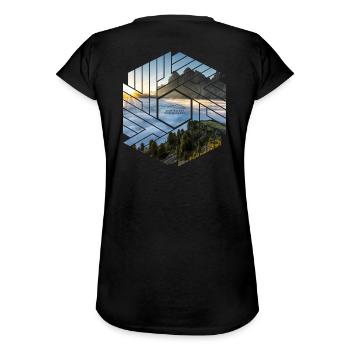 Dolomiten Berglandschaft Grafikdesign - Frauen Vintage T-Shirt - Schwarz - Hinten - Danielle (179cm)