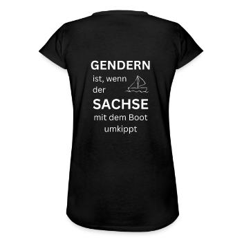 Lustiger Gender Spruch Sachse Boot umkippt - Frauen Vintage T-Shirt - Schwarz - Hinten - Danielle (179cm)