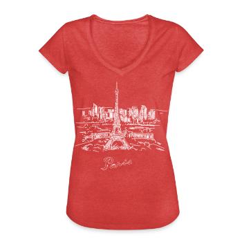 Pariser Stadt Frankreich Wahrzeichen Silhouette Französische Flagge - Frauen Vintage T-Shirt - Rot meliert - Vorne