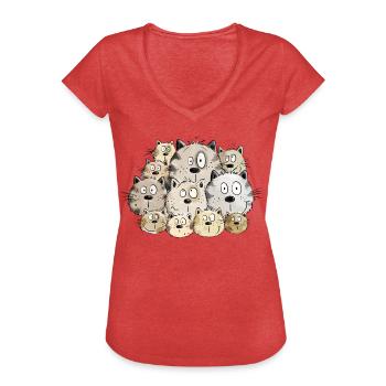 Funny Katzen I Kätzchen Katze Geschenk I Frauchen - Frauen Vintage T-Shirt - Rot meliert - Vorne