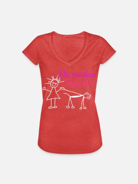Die mit dem Hund geht ! - Frauen Vintage T-Shirt - Rot meliert