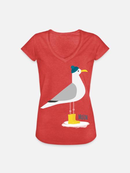 Möwe Bommelmütze MOIN - Frauen Vintage T-Shirt - Rot meliert
