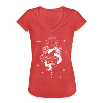 Trippy Okkulte Skelett schlange - Frauen Vintage T-Shirt - Rot meliert - Vorne