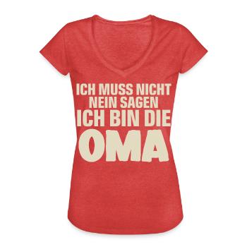 Oma - Frauen Vintage T-Shirt - Rot meliert - Vorne