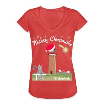Weihnachten Leuchtturm Staberhuk Fehmarn, Wolf - Frauen Vintage T-Shirt - Rot meliert - Vorne