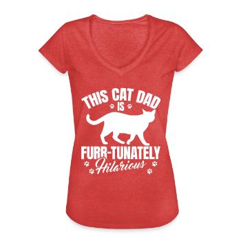 Katzenpapa - Frauen Vintage T-Shirt - Rot meliert - Vorne