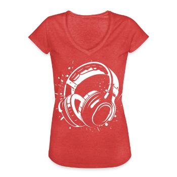 Dj Kopfhörer Skizze - Frauen Vintage T-Shirt - Rot meliert - Vorne