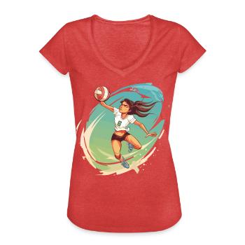 Volleyballspielerin Comic Stil - Frauen Vintage T-Shirt - Rot meliert - Vorne