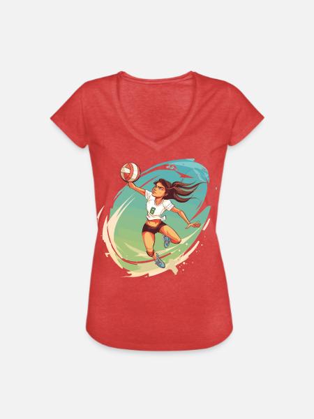 Volleyballspielerin Comic Stil - Frauen Vintage T-Shirt - Rot meliert