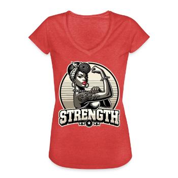 Stärke starke Frau Afroamerikanerin retro Geschenk - Frauen Vintage T-Shirt - Rot meliert - Vorne